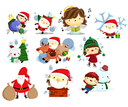 Christmas, Holiday, and winter vector set