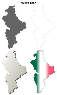 Nuevo Leon blank outline map set