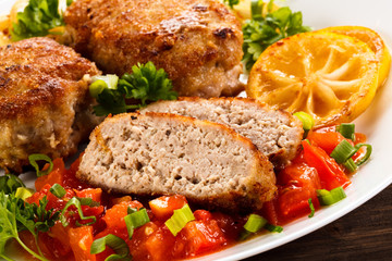 Fried chops and vegetable salad