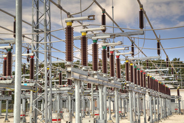 High voltage switchyard in electrical substation