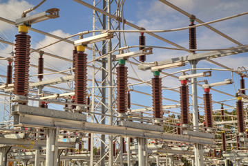 High voltage switchyard in electrical substation