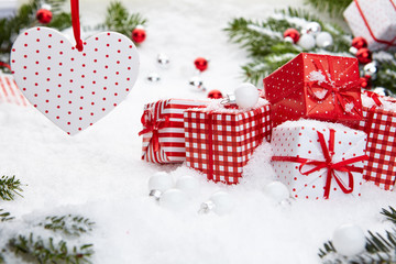 Christmas gift on snow