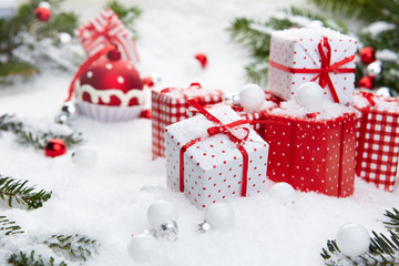 Christmas gift on snow