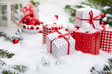 Christmas gift on snow