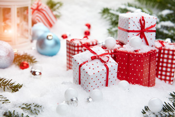 Christmas gift on snow