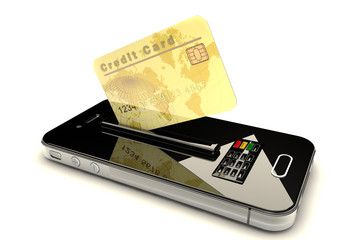 Credit Card and mobile phone. Online payment concept