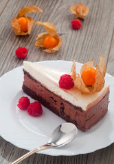 chocolate cake with roaspberry and exotic fruits