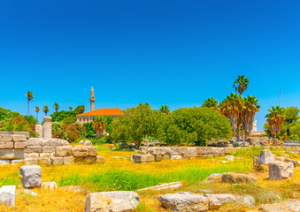 general view of ancient Agora in Kos island in Greece