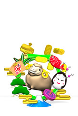 Smile Brown Sheep, New Year's Bamboo Wreath On White