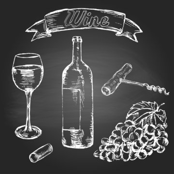 Set of sketch style wine elements