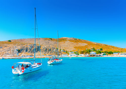 sailing boat at Pserimos pictorial island in Greece