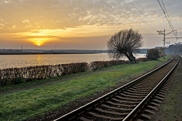 Fototapeta na wymiar Sunset at rail-station Majori - main resort in Latvia