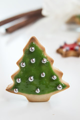 Christmas handmade cookies tree on white background