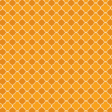 Repeating orange quatrefoil trellis background