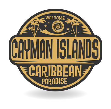 Stamp or label with the name of Cayman Islands
