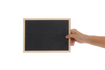 Woman hand holding blackboard