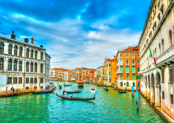 Traffic from Gondolas in Main Canal of Venice Italy. HDR process