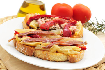 espardenya, typical sandwich in Catalonia, Spain, with grilled v
