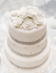 Wedding cake on light background