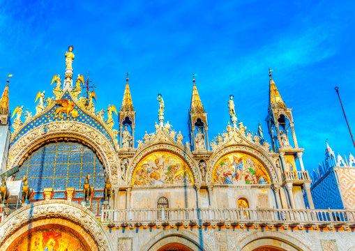The famous St Mark's Basilica church at Venice Italy. HDR 