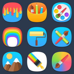 Set of art and paint mobile icons in flat design