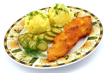 fillet of pollock, potatoes and cucumbers