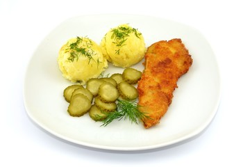 fillet of pollock, potatoes and cucumbers