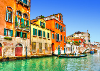 Traditional Gondolas at Venice Italy. HDR processed