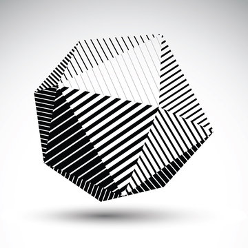 Abstract 3D spherical vector contrast pattern, art orb striped,