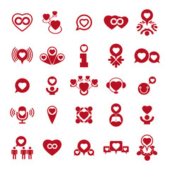 Love theme vector icons set, conceptual valentine and romantic s