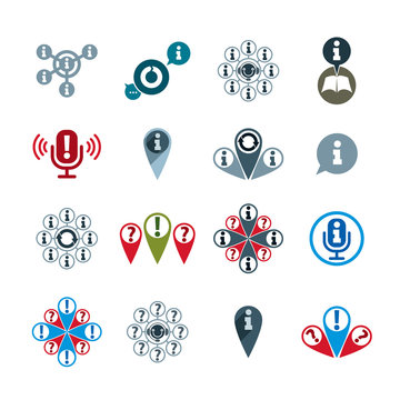 Information analyzing collecting and exchange theme icon set, an