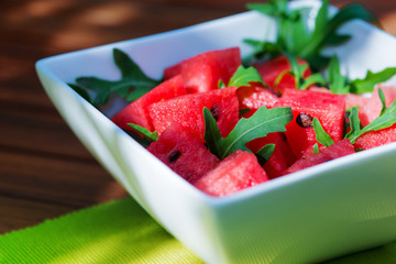 Delicious fresh watermelon and arugula salad