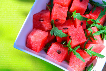 Delicious fresh watermelon and arugula salad