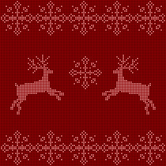 Fototapeta na wymiar Beaded Christmas ornament reindeer and snowflakes. vector
