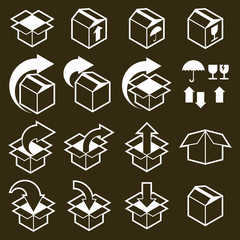 Packaging boxes icons vector set, pack simplistic symbols vector