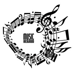 Naklejka premium Simple single color music background with notes and clef.