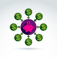 Piggy bank credit and deposit money theme symbol, vector concept