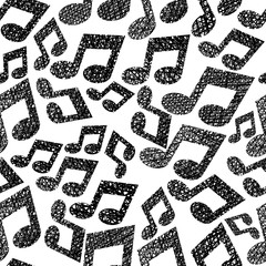 Naklejka premium Music notes seamless pattern, musical theme repeating vector bac
