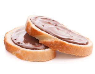 Bread with chocolate cream isolated on white background cutout