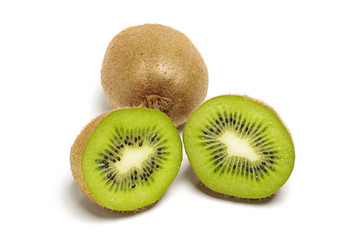 Kiwi fruit cut in half isolated on the white background