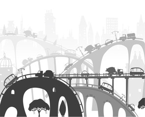 Busy city roads, transporting illustration