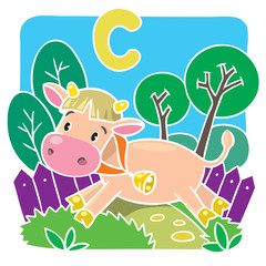 Funny little cow or calf. Alphabet C