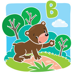 Funny little teddy bear. Alphabet B