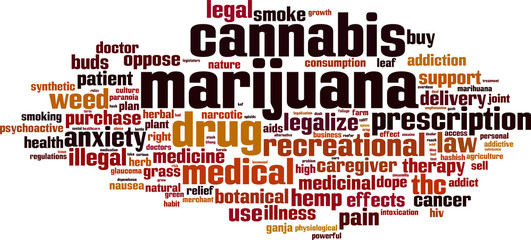 Naklejka premium Marijuana word cloud concept. Vector illustration