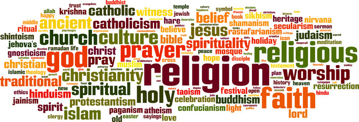 Religion word cloud concept. Vector illustration