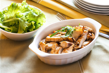 Roasted chicken and green salad