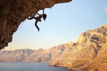 Female rock climber, Kalymnos Island, Greece