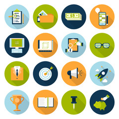 Flat web infographic online business concept icon set
