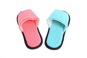 red and blue slippers footwear isolated on white background