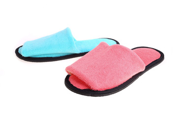 red and blue slippers footwear isolated on white background